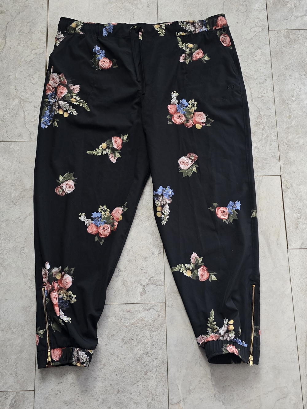 Albion Black Jetsetter Jogger Pants Floral Rose Print XL Petite